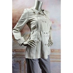 $1895 NWT DONNA KARAN Tan Gold Linen Empire Peplum Jacket 12